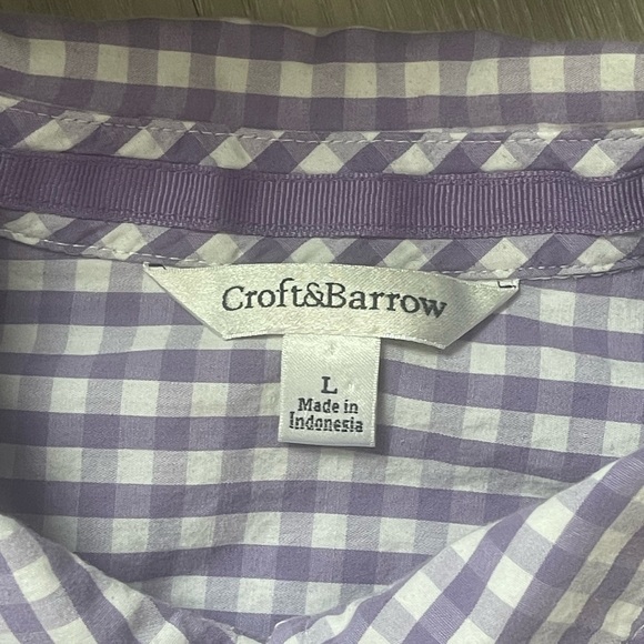 🔵5 For $15🔵 Croft & Barrow Purple & White Gingham Button Down Blouse - Picture 6 of 10